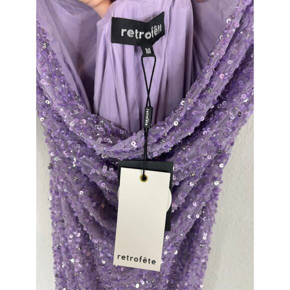 Retrofete Mindi Sequin Mini Dress Cowl Neck Sexy Party Cocktail Evening Lilac MD - Picture 6 of 10